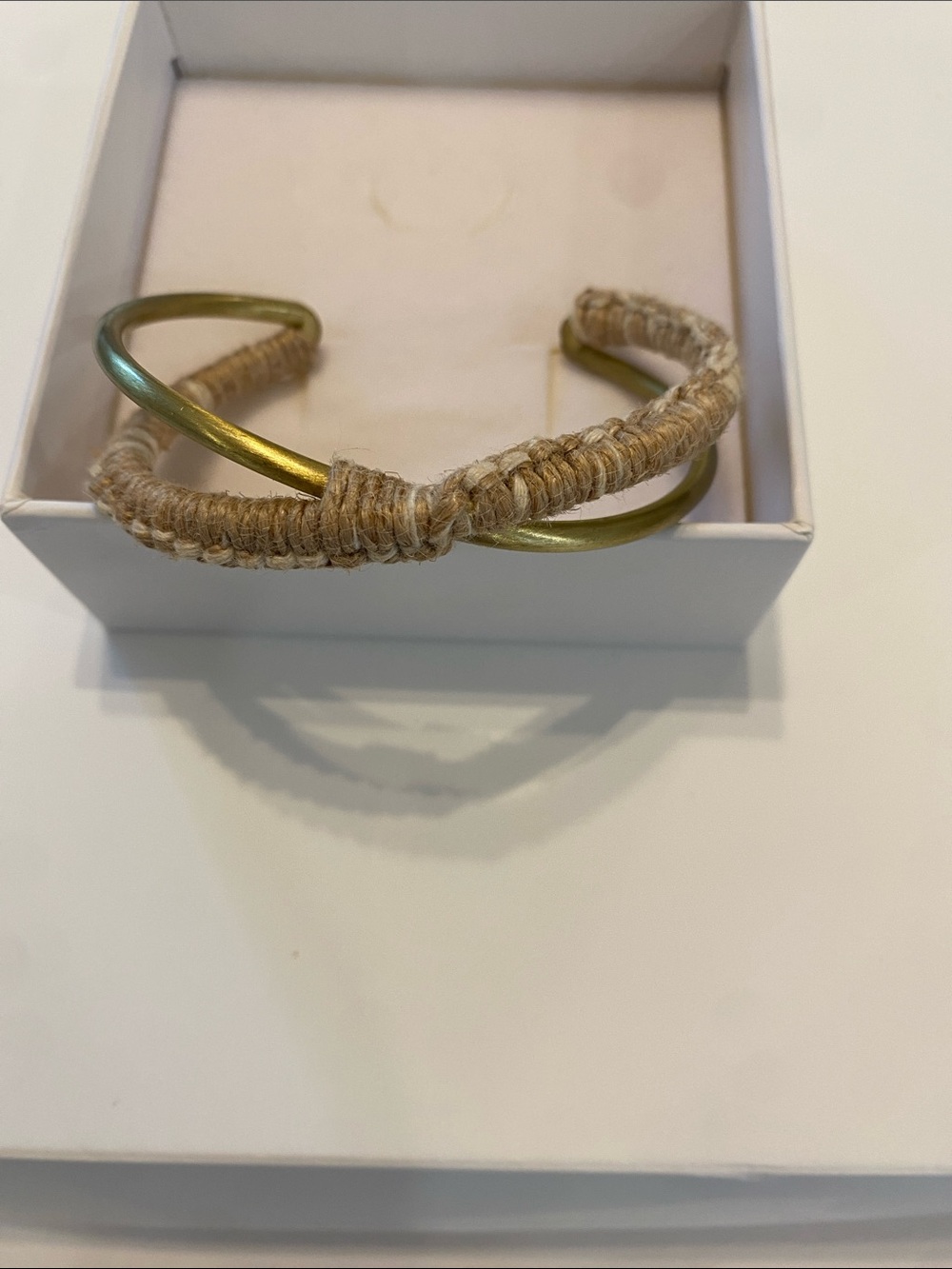 Handwoven Natural and Gold-Tone Cuff Bracelet